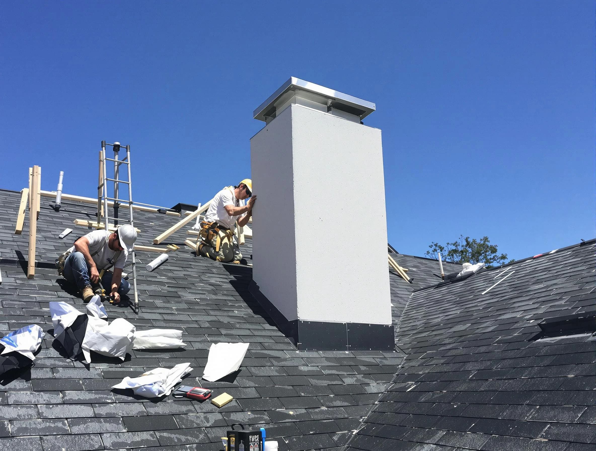 Haverhill Chimney Sweep crew installing a new chimney in Haverhill, MA