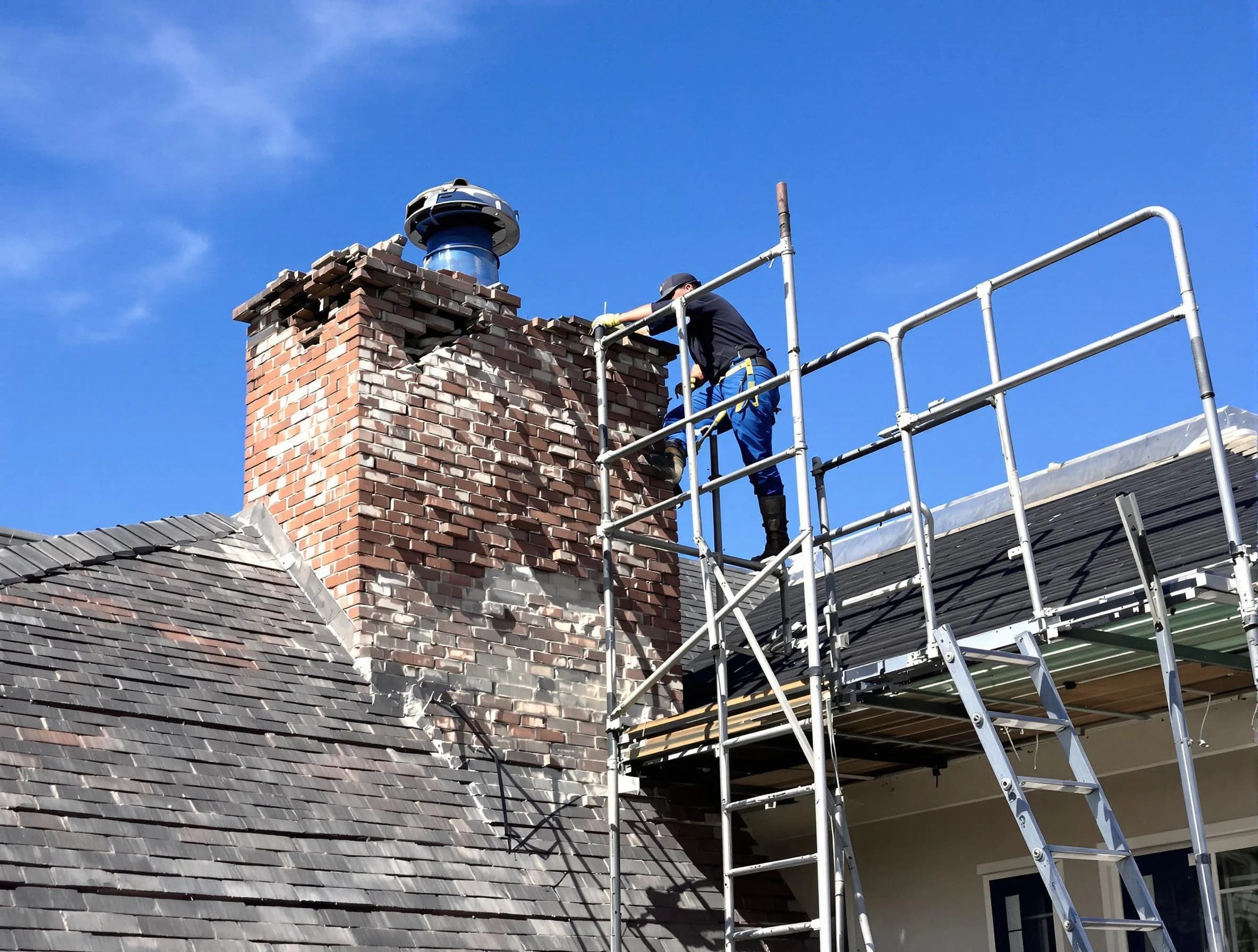Rebuilding a chimney structure by Haverhill Chimney Sweep in Haverhill, MA