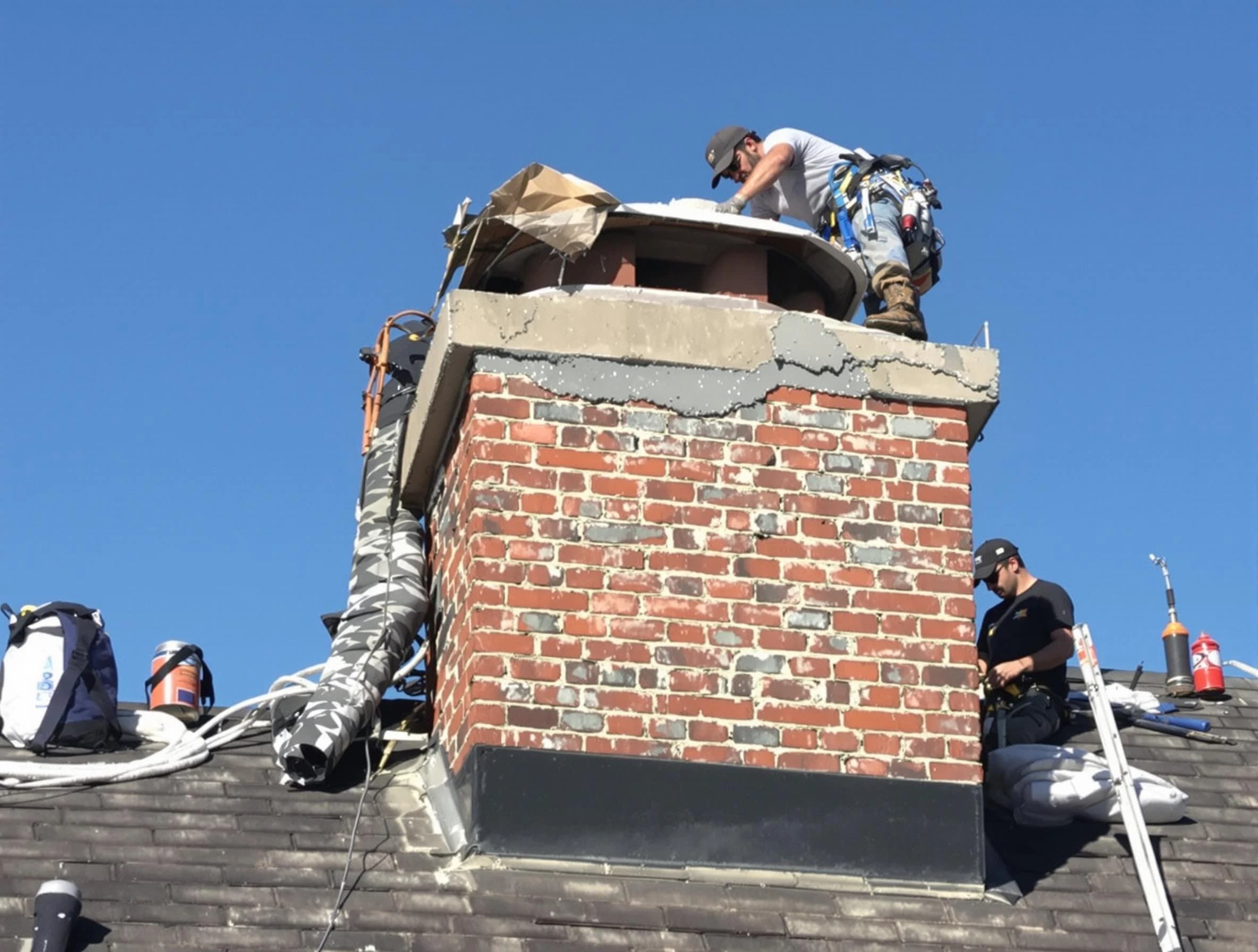 Haverhill Chimney Sweep installing a custom chimney crown in Haverhill, MA