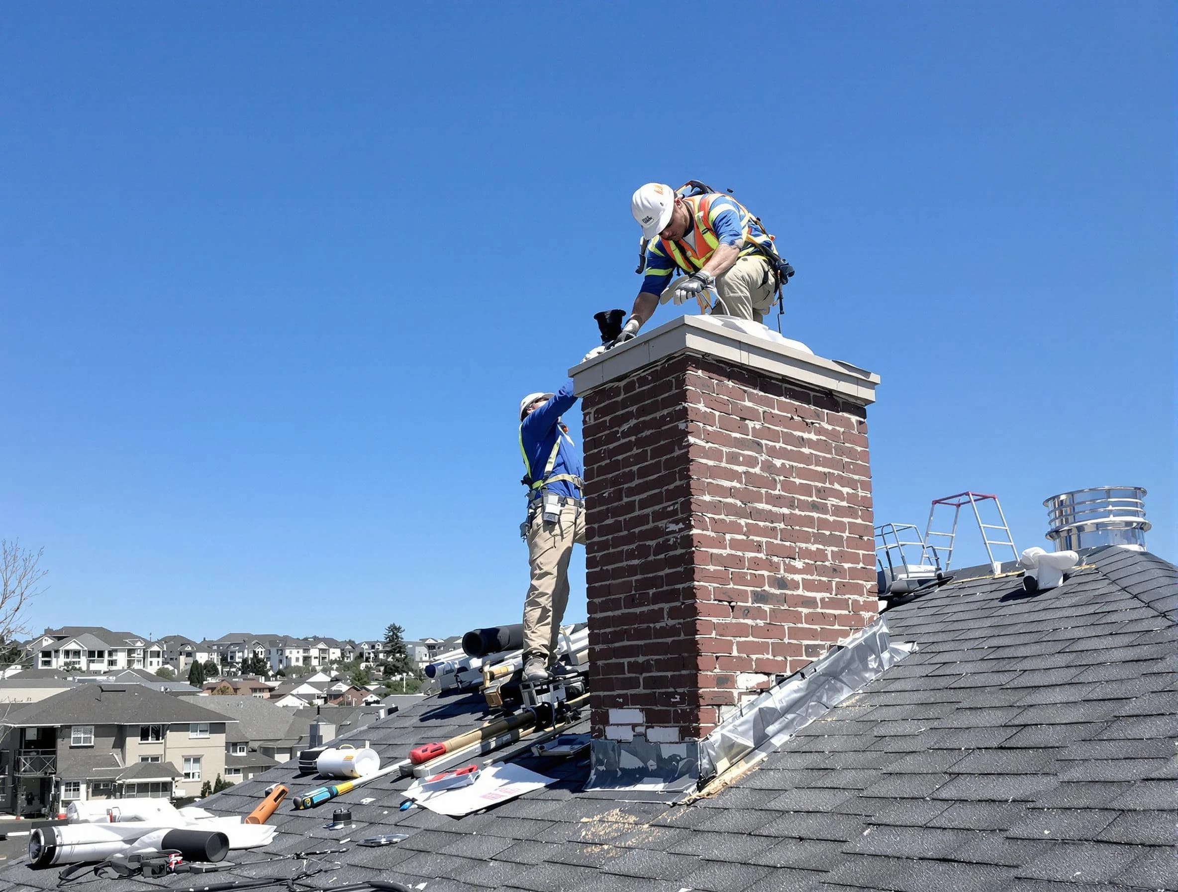 Haverhill Chimney Sweep repairing a chimney crown in Haverhill, MA