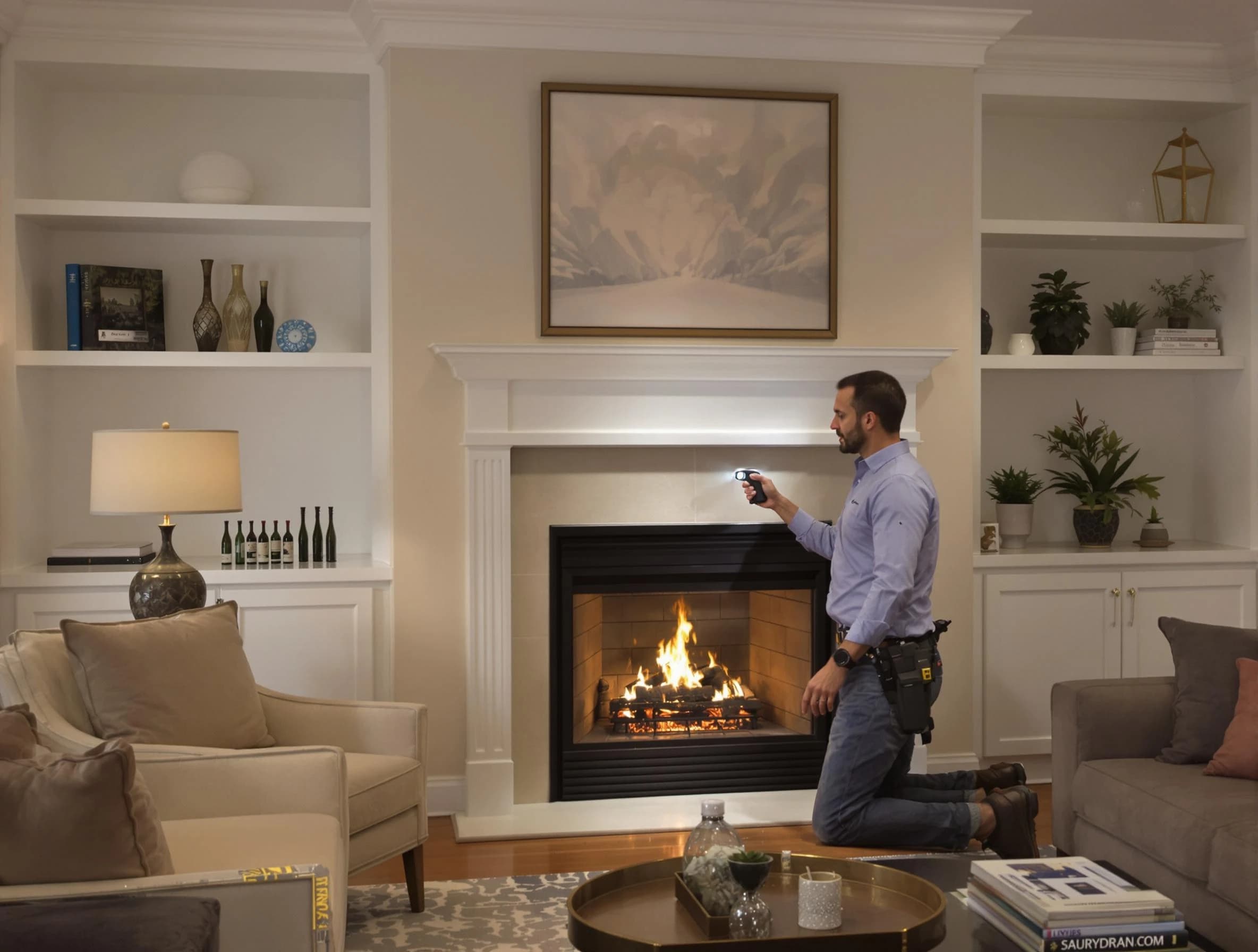 Haverhill Chimney Sweep conducting a fireplace safety inspection in Haverhill, MA