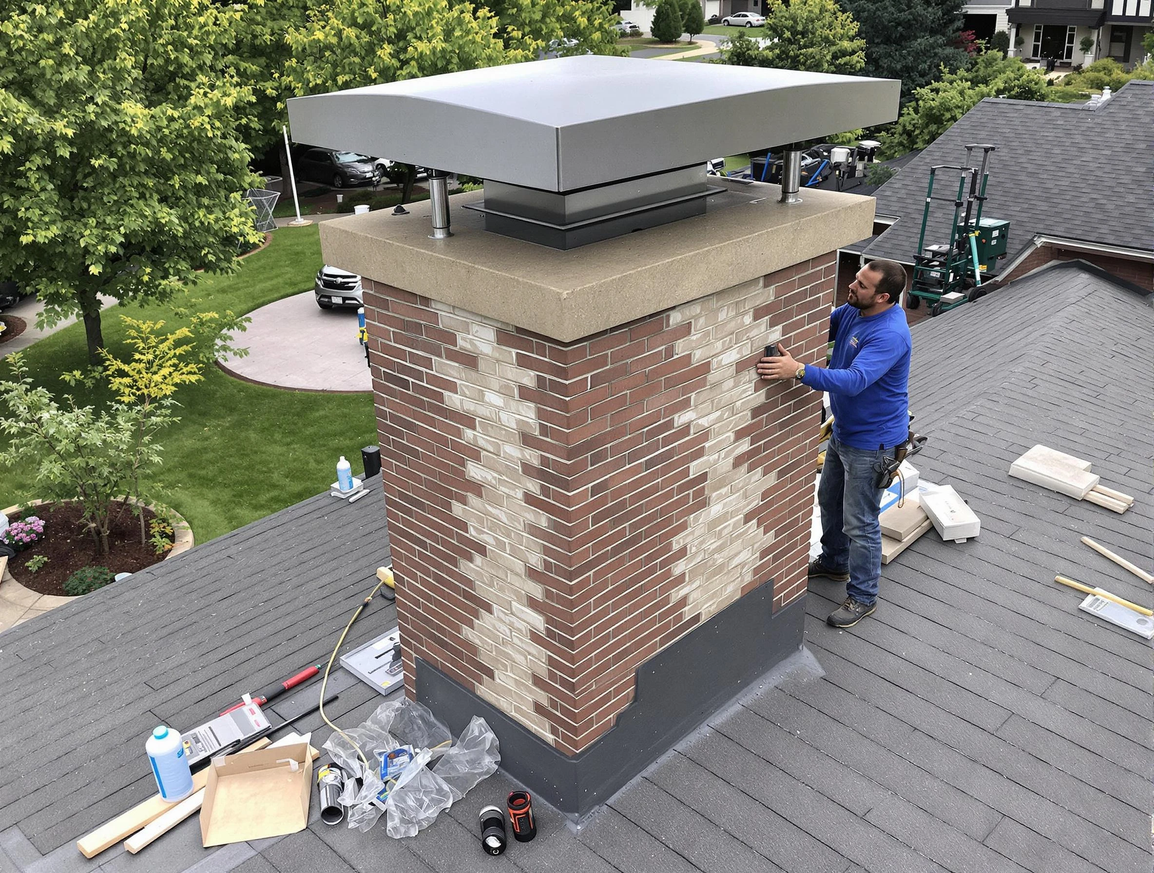 Haverhill Chimney Sweep team working on a custom chimney remodel in Haverhill, MA
