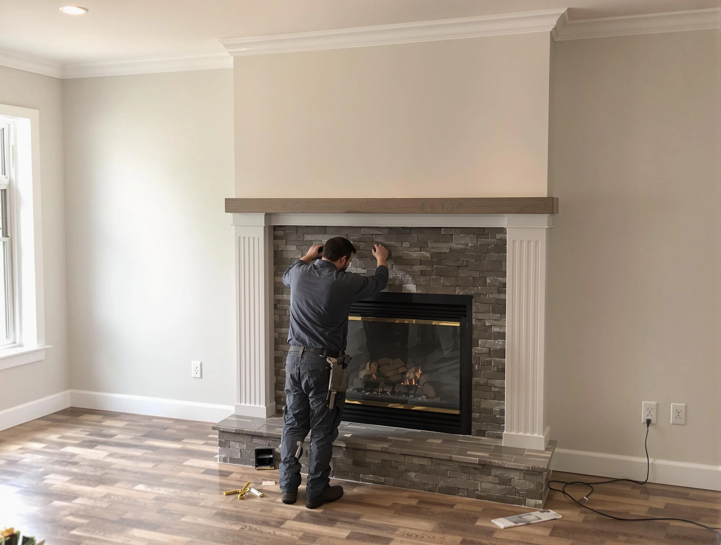 Haverhill Chimney Sweep finishing a custom fireplace install in Haverhill, MA